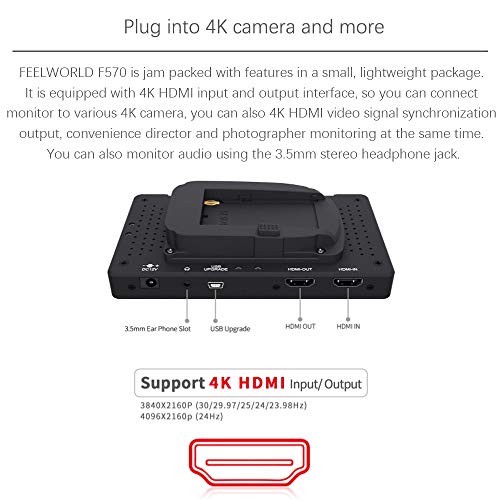 FEELWORLD F570 Camera Monitor 5.7″ 4K Field Camera Monitor On-Camera Monitor with HDMI Input/Output IP Full HD 1920x1080