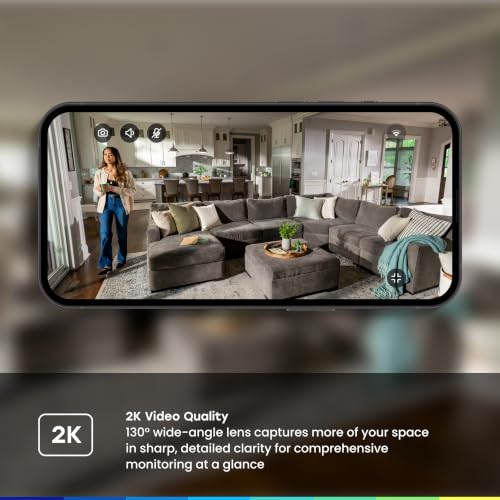 myQ Indoor Plug-in Security Camera Gen 2 – 2K Smart Wi-Fi Camera with Night Vision, Baby and Pet Monitor, Motion Detection and Alerts, 2-Way Audio & App Control