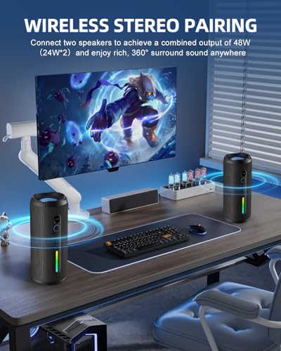 OHAYO Portable Bluetooth Speaker, IPX7 Waterproof, 24W Stereo, LED Lights - Image 7