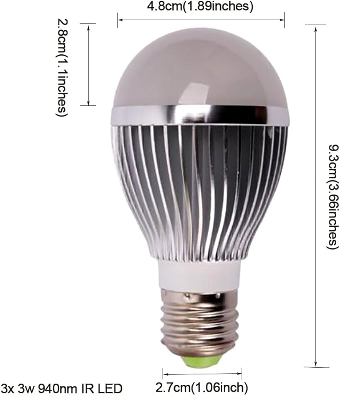 940nM IR Illuminator, DIY Total Invisible E26 Light Bulb Lamp (3 High Power 3Watt LED), to Enhance Night Vision of IR Capable Cameras, for CCTV Clear Surveillance Images at Night
