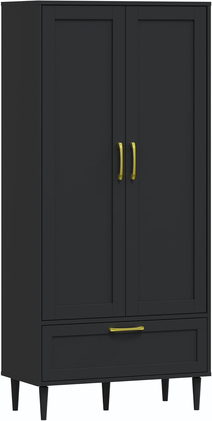 60" Tall Wooden Storage Cabinet with Adjustable Shelves, Large Capacity Freestanding Pantry Cabinet for Living Room, Kitchen, and Dining Room,Black