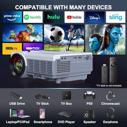 FUDONI Projector with 5G WiFi & Bluetooth, Native 1080P 18000L Portable