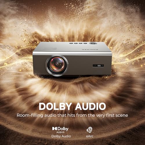 Smart Projector-4K with Wifi Bluetooth, AI Auto Focus Keystone Outdoor Home Theater VIDAA Movie Projector Built-in Apps, 60W Dolby, Airplay, Voice Control, Live TV, Ceiling, Gaming, Camping