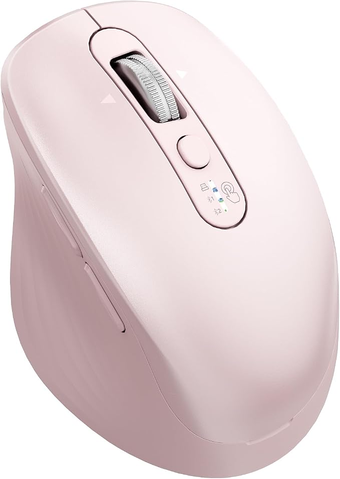 INFINMIND Wireless Bluetooth Mouse, Multi Device (BT1/BT2 + 2.4G USB) Mouse for Laptop, iPad & Mac, 4-Way Scroll with Side Buttons, Silent Click Ergonomic Offce Mouse, Adjustable DPI（Pink）