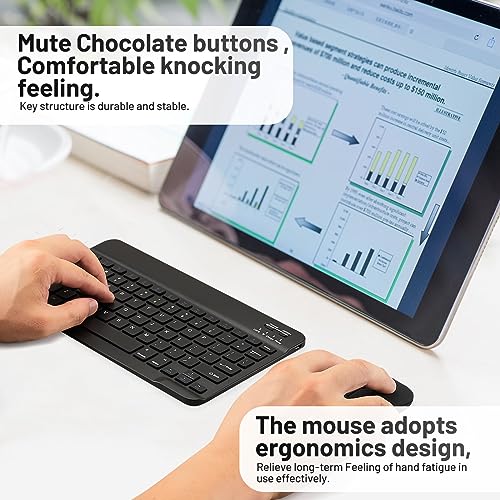 Ultra-Slim Bluetooth Keyboard Portable Mini Wireless Keyboard Rechargeable for Apple iPad iPhone Samsung Tablet Phone Smartphone iOS Android Windows (10 inch Black)
