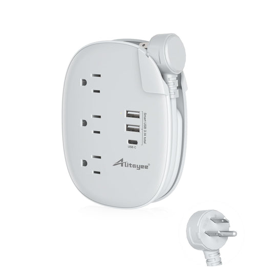 Alitayee USB C Portable Travel Power Strip,3ft Wrapped Extension Cord,3.1A