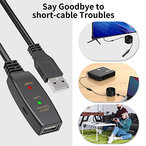 30FT Active USB Extension Cable 2.0 Male to Female with A Extension chipset Signal Booster - Active Extension/Repeate