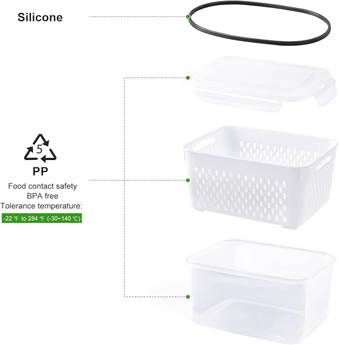 Freshmage Fruit Storage Containers for Fridge with Removable Colander, Airtight Food Storage Container, Dishwasher Safe Produce Saver for Refrigerator, Keep Berry Fruit Fresh Longer 6 pcs Large Clear