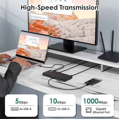 Laptop Docking Station, 12-in-1 USB-C Docking Station, Triple Display with 2xHDMI and 1xDP, 10 Gbps USB-C and 5 Gbps USB-A Data, Ethernet, Audio, 100W Charging for Dell, HP, Lenovo and More - Image 5