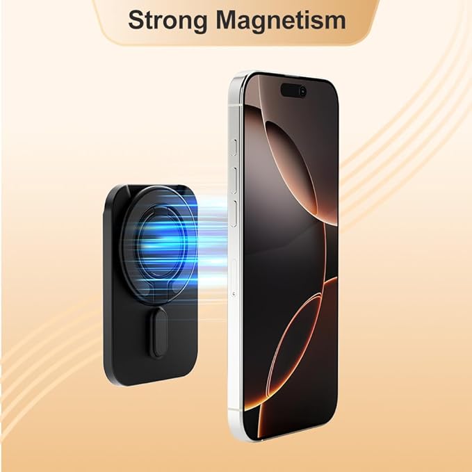 Magnetic Phone Grip for Mag Safe Kickstand Compatible with MagSafe Phone Wallet, All-in-1 Phone Ring Holder Snap with Card for Mag Safe iPhone 17/16/15/14/13 Series Case [2025 Version], Black