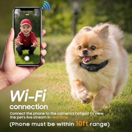 4K UHD Dog& Cat Pet Camera Collar, Video Recorder with Phone App View, Outdoor & Indoor POV Action Cam for Small and Medium-Size Dogs(White - Pink Waterproof Collar - M, 64g)