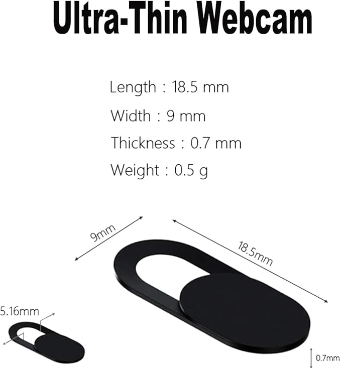 Laptop Camera Cover Slide, [12 Pack] Ultra-Thin Webcam Cover Compatible with MacBook,Laptop,PC,Computer,iMac,iPad, iPhone Cell Phone etc. 0.027in Thick Sliding Cover Web Blocker Black