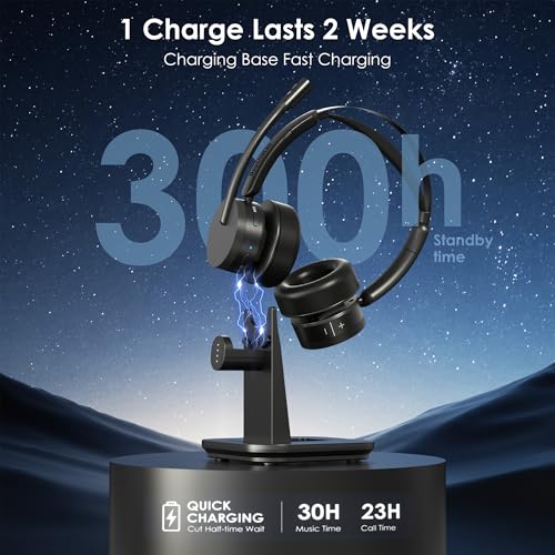 Wireless Headset with Mic for Work, Bluetooth Headset with Noise Cancelling