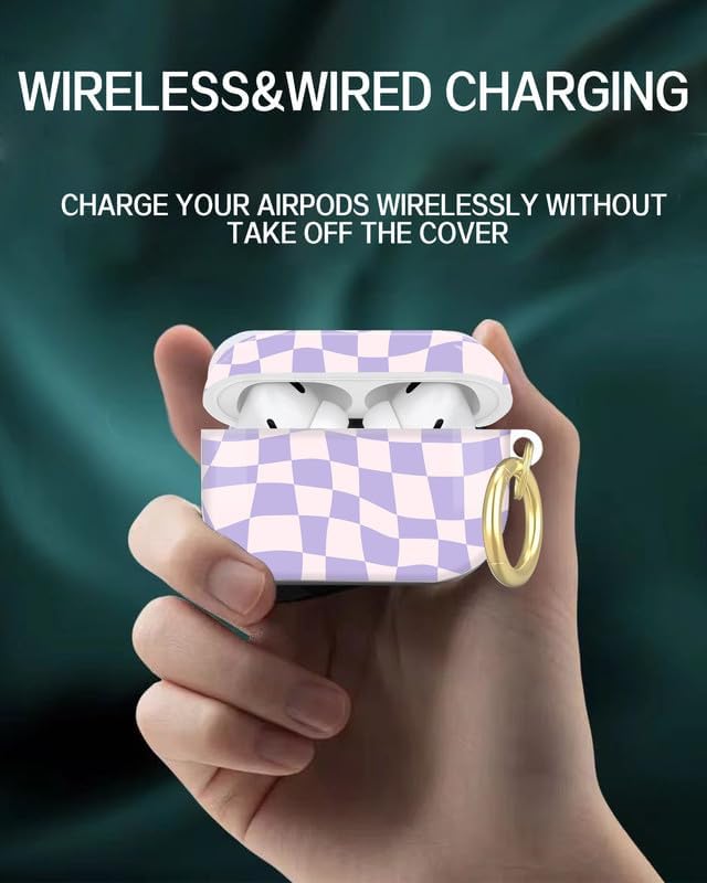 Compatible with AirPod Pro 2nd/1st Generation Case Cover with Key Chain,Full Protective Shockproof Wireless Headphone Case for Airpod Pro 2023/2022/2019(Pastel Purple Checkered)