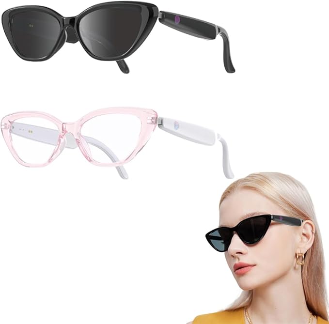 Smart Audio Cat Eye Glasses, Noise Cancelling Hidden Mic, Wireless Connectivity, Hands-Free Calling