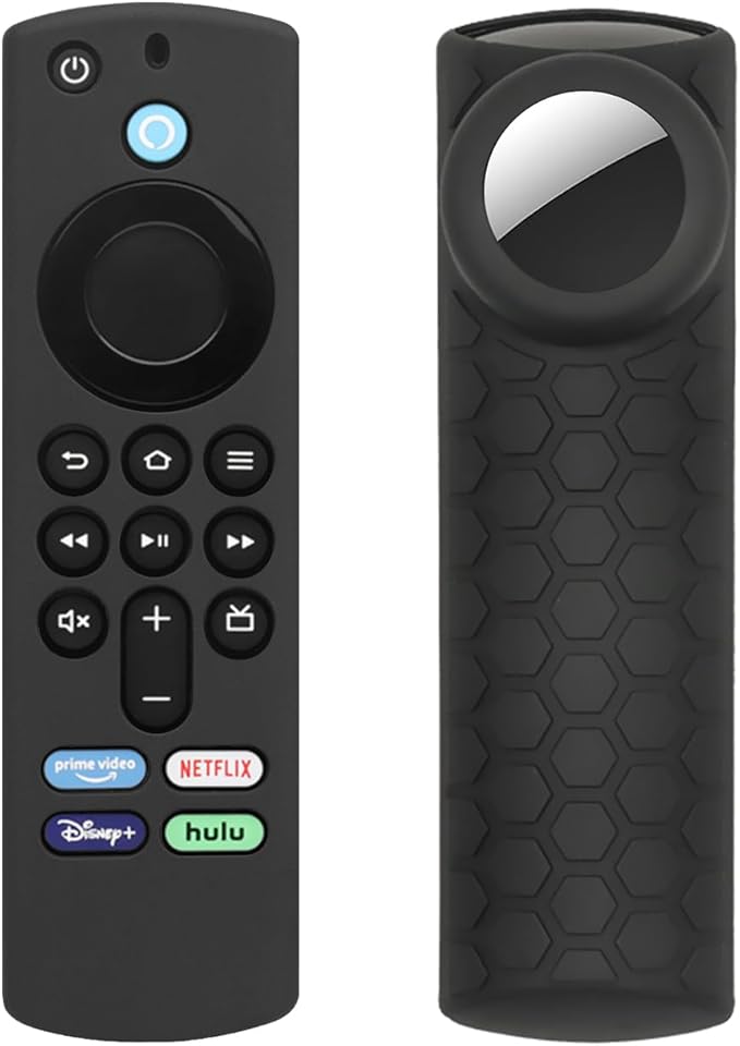 SaharaCase Remote Silicone Case Compatible with Amazon Fire TV Stick 4K and Compatible with Apple AirTag (3rd Generation) Lightweight Anti Slip Shockproof Silicone Cover (Black)