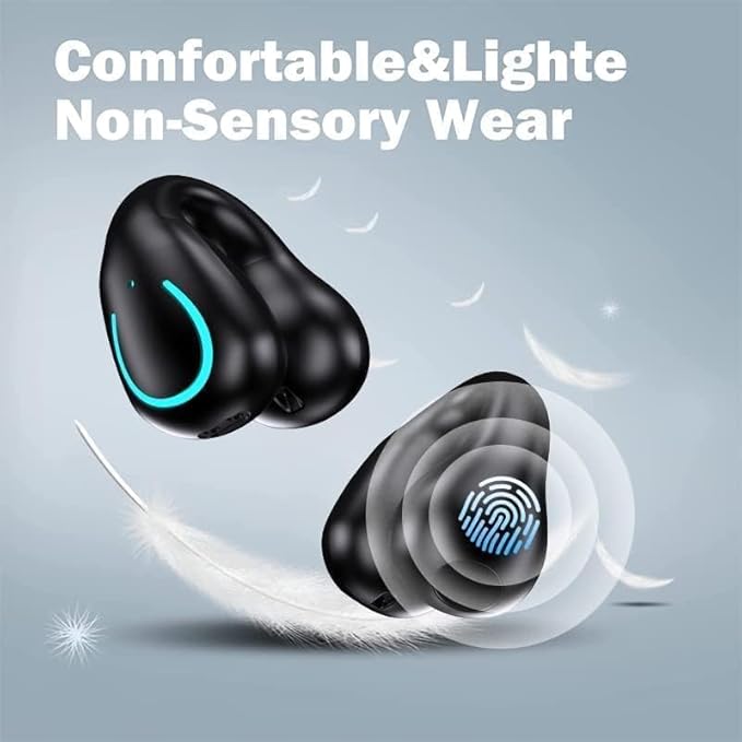 Open Ear Bone Conduction Headphones Bluetooth 5.3 Wireless Clip On Earbuds with Digital Display Charging Case 60 Hours Playtime Sport Earphones Built-in Mic IPX7 Waterproof for Running Fitness