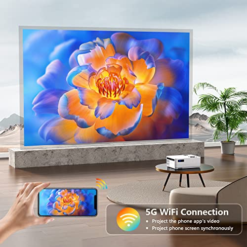 Roconia 5G WiFi Bluetooth Native 1080 Projector, 18000LM Full HD Movie Projector, 300" Display Support 4k Home Theater, Compatible with iOS/Android/XBox/PS4/TV Stick/HDMI/USB (White)