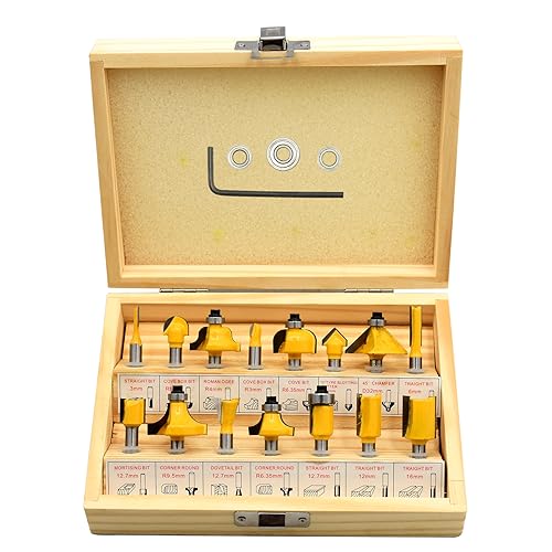 Router Bits Set of 15 Pieces 1/4 Inch and 3pc Bearings Woodwork Tools for Beginner Router Bit Kit for DIY,Straight, Dovetail, Chamfer, Ogee