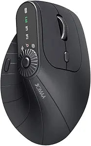 JOMAA Wireless 2.4G & Dual Bluetooth Three-Channel Ergonomic Vertical Mouse Adjustable DPI, Multi-Function Turntable for PC, Laptop, MacBook, Rechargeable (Black)