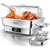 PYY Electric Chafing Dish Buffet Set – Roll Top, Stainless Steel Chafer with Side Handles, Clip Storage Plate & 2 Half-Size Pans for Catering Parties Weddings
