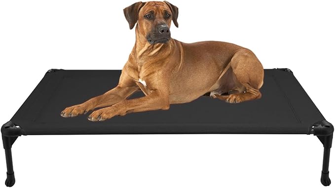Veehoo Outdoor Elevated Dog Bed Large Sized Dogs, Large Cooling Raised Dog Cots Beds Training Platform Off Ground Hammock with Breathable Mesh, No-Slip Feet, 42"x30", Black