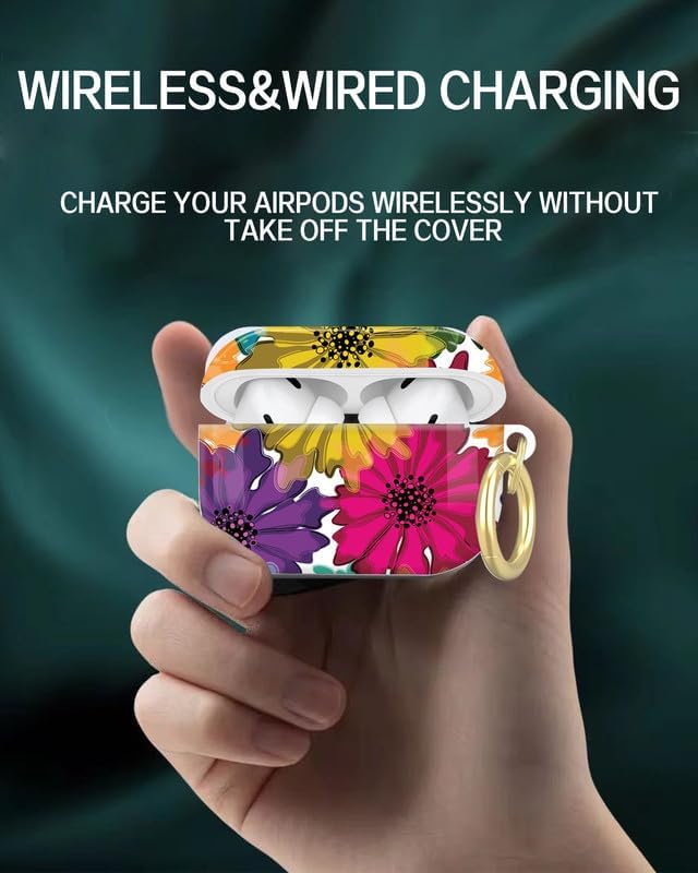 Compatible with AirPod Pro 2nd/1st Generation Case Cover with Key Chain,Full Protective Shockproof Wireless Headphone Case for Airpod Pro 2023/2022/2019(Watercolor Floral)