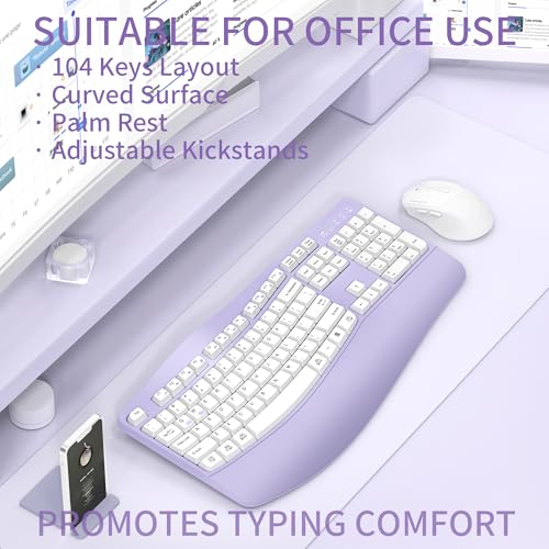 Wireless Keyboard and Mouse Combo,2.4G Ergonomic Wave Keys(Purple) - Image 3