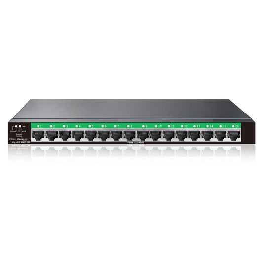 STEAMEMO 16-Port Gigabit Managed Switch | Web Smart Ethernet Switch with VLAN & QoS | Fanless Metal Housing | Desktop/Wall Mount | Enterprise Network Switch for Small Business, Home Office