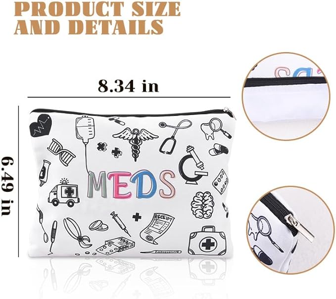 Meds Medicine Bag for Purse Bag Nurse Doctor Birthday Christmas Gifts for Women Men Friend Medicine Travel Makeup Bags Pouch for Purse Medical Medication Organizer Bag Pouch