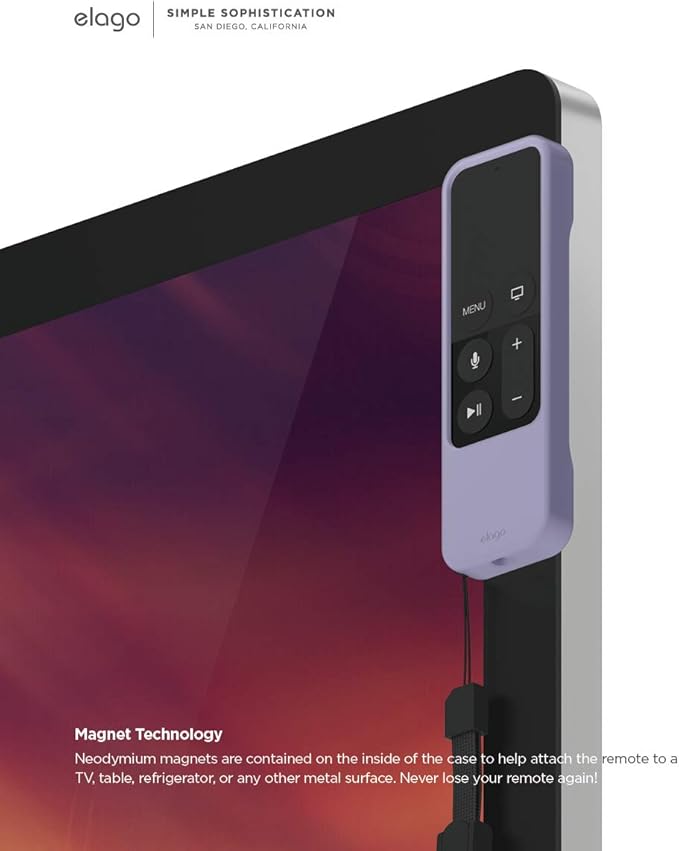 elago R1 Intelli Case [Lavender Grey]-[Magnet Technology][Anti-Slip][Lanyard Included][Heavy Shock Absorption] Compatible with Apple TV Siri Remote 1st Generation