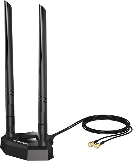 WAVLINK Tri-Band WiFi Antenna 2.4GHz 5GHz 6GHz 5dBi SMA Male Antenna with Magnetic Base 6.6ft Extension Cable for SMA-Compatible PCIe WiFi 6/6E/7 Network Card Router Desktop PC Bluetooth 5.3