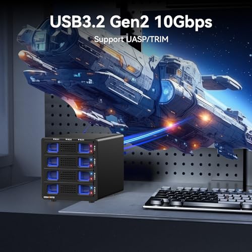 CENMATE Hybrid 3*2.5/3.5" SATA HDD/SSD+3* M / B+M Key M.2 NVMe Enclosure with Cooling Fan and USB A/C 3.2 Gen 2, Hard Drive Enclosure Support 90TB(3*22TB HDD+3*8TB 2230/2242/2260/2280/22110 SSDs)