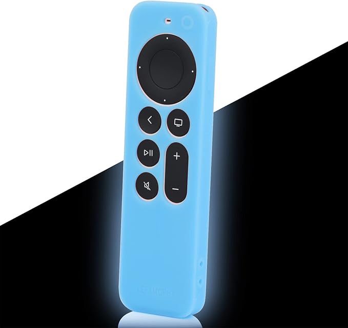 LEFXMOPHY Anti Slip Shockproof Silicone Protective Sleeve for Apple TV 4K Remote Case 2024 2021 2022 2023 HD Siri 2nd Generation Controller, Sky Blue Glow in Dark