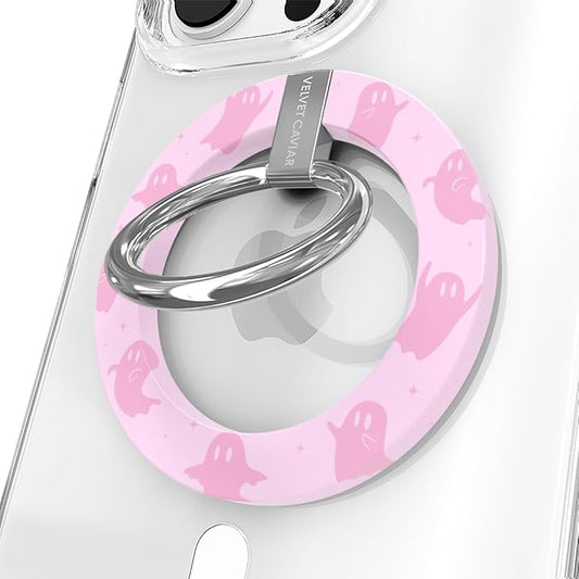 VELVET CAVIAR Compatible with MagSafe Phone Grip - Magnetic Ring Holder with Adjustable Stand - Removable MagSafe Accessories for iPhone 16, 15, 14, 13, 12 (Pink Halloween Ghost)
