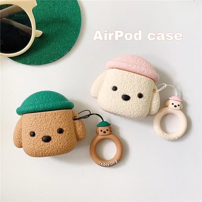 Case Compatible with AirPods 4, Cute Creative Pet Hat Teddy Dog Earphone Case, Puppy Style Soft Silicone Earphone Protection Skin for AirPods4 +Finger Lanyard -Brown