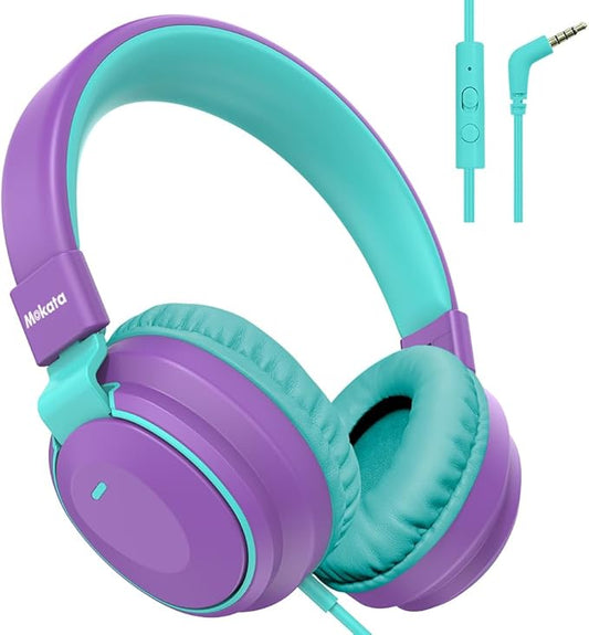 Headphone Kids Volume Limited 85/94dB Wired Over-Ear/On-Earr Foldable Headset with Inline Cable Aux 3.5mm Cord Mic for Toddler Boy Girl Child Back to School Study Pad Tablet Blue
