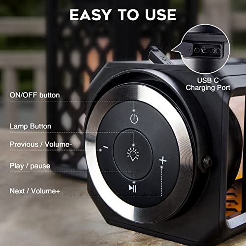 Outdoor Bluetooth Speakers, Led Flame Torch Lantern, Waterproof Wireless Speaker with Wall Mount/Stake/Hook, Camping Patio Accessories, 10W Stereo Sound, BT5.0, Cool Gadgets for Porch Garden Party