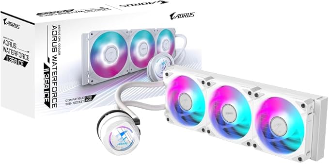 GIGABYTE AORUS WATERFORCE II 360 ICE AIO Liquid CPU Cooler- 3x120mm ARGB Fans, slide-in interlocking mechanism, DAISY-CHAIN, Intel LGA 1851 and AMD AM5 Compatible