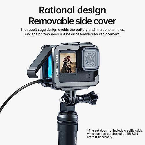 TELESIN Aluminum Case Metal Cage Protective Frame Housing for GoPro Hero 13 12 11 10 9, Fits for Go Pro When ND CPL Lens Filter Max Lens Mount on, with Cold Shoe Connect to Video Light Microphone