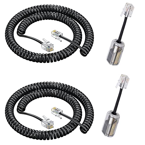 Telephone Handset Cord,Coiled Wire 8Ft Uncoiled / 1.4Ft Coiled Landline Phone Handset Cable RJ9 4P4C Telephone Accessory (Cord+Detangler)