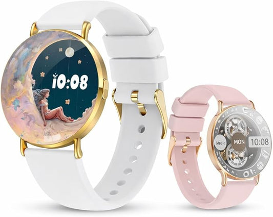 Ultra-Slim Women’s Smart Watch 41mm, All-Metal Body, 1.32" AMOLED Display, Bluetooth Calls, Health & Fitness Tracker with 150+ Sports Modes, for iPhone & Android (Silicone)