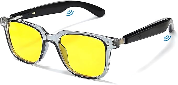 Smart Bluetooth Glasses, Sunglasses with UV and Blue Light Protection, AI Real-time Translation with 140 Languages, Touch Control, Music & Call for Athletic/Outdoor, Unisex (Yellow)