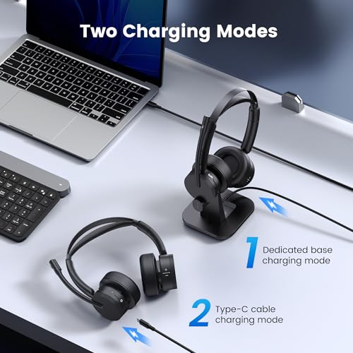 Wireless Headset with Mic for Work, Bluetooth Headset with Noise Cancelling