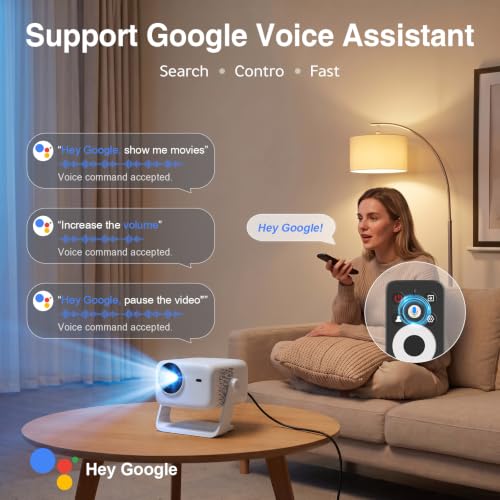 【Google TV & 3500ANSI & 4K】Smart Projector with WiFi and Bluetooth, VISSPL AI Auto Focus & Auto Keystone Portable Outdoor Overhead Projector, Movie Home Theater Gaming Projectors for Bedroom Ceiling