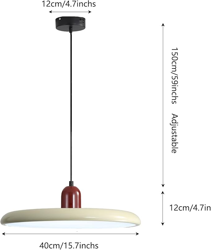 LED Pendant Light 40 cm Modern 36 W with Colour Temperature Dimmable Ceiling Lamp 3000K/4500K/6000K Metal and Acrylic for Dining Room Kitchen Living Room (Red + Beige)