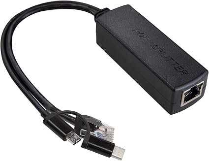 UCTRONICS Gigabit PoE Splitter 5V 3A, 2-in-1 PoE to USB C, Micro USB Adapter, IEEE 802.3af/at Compliant 10/100/1000Mbps for Raspberry Pi 3/4, Security IP Cameras and More