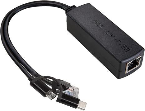 UCTRONICS Gigabit PoE Splitter 5V 3A, 2-in-1 PoE to USB C, Micro USB Adapter, IEEE 802.3af/at Compliant 10/100/1000Mbps for Raspberry Pi 3/4, Security IP Cameras and More