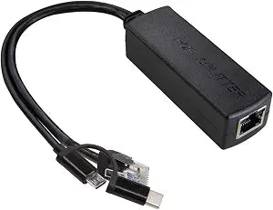 UCTRONICS Gigabit PoE Splitter 5V 3A, 2-in-1 PoE to USB C, Micro USB Adapter, IEEE 802.3af/at Compliant 10/100/1000Mbps for Raspberry Pi 3/4, Security IP Cameras and More