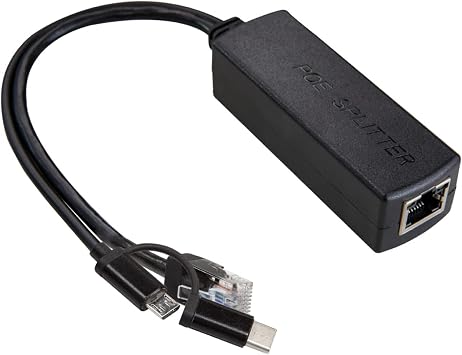 UCTRONICS Gigabit PoE Splitter 5V 3A, 2-in-1 PoE to USB C, Micro USB Adapter, IEEE 802.3af/at Compliant 10/100/1000Mbps for Raspberry Pi 3/4, Security IP Cameras and More